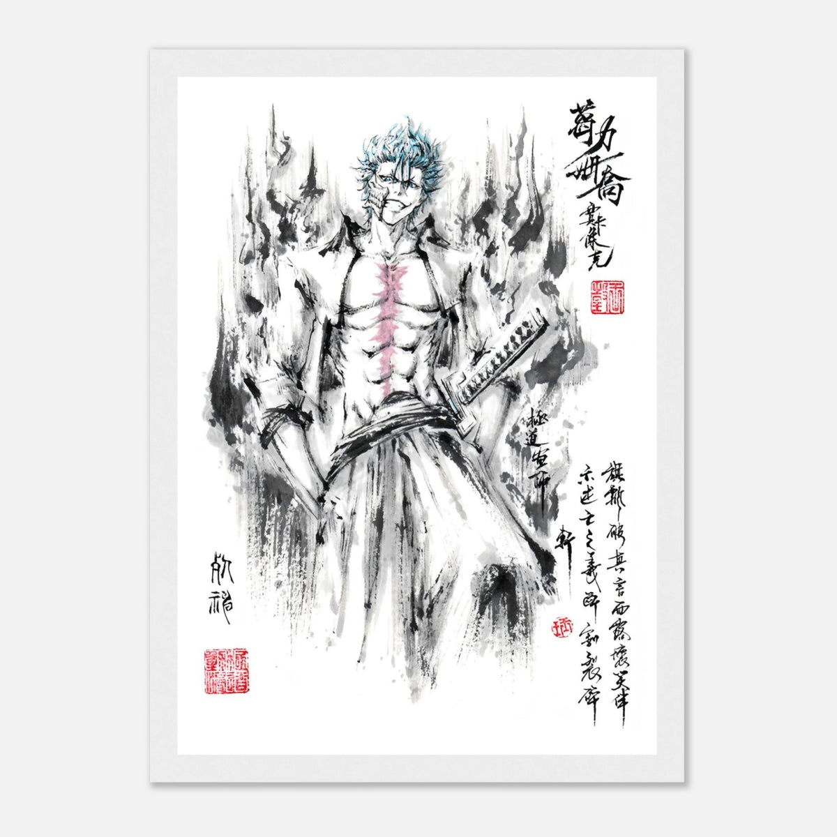 Grimmjow Jaegerjaquez Sumi-e Poster - BLEACH Art Avec Cadre En Bois Print Material- KAWAII FAVIE