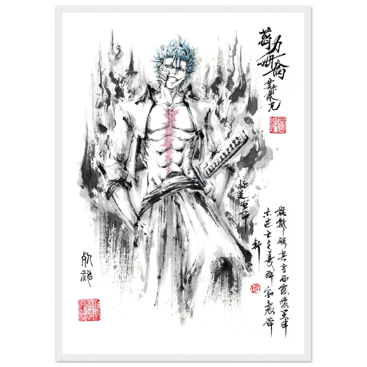 Grimmjow Jaegerjaquez Sumi-e Poster - BLEACH Art Avec Cadre En Bois Print Material- KAWAII FAVIE
