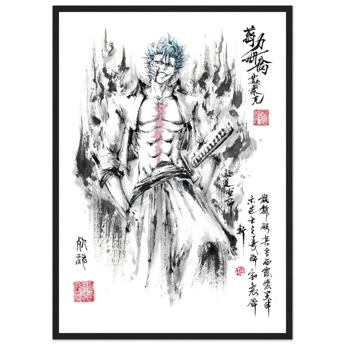 Grimmjow Jaegerjaquez Sumi-e Poster - BLEACH Art Avec Cadre En Bois Print Material- KAWAII FAVIE