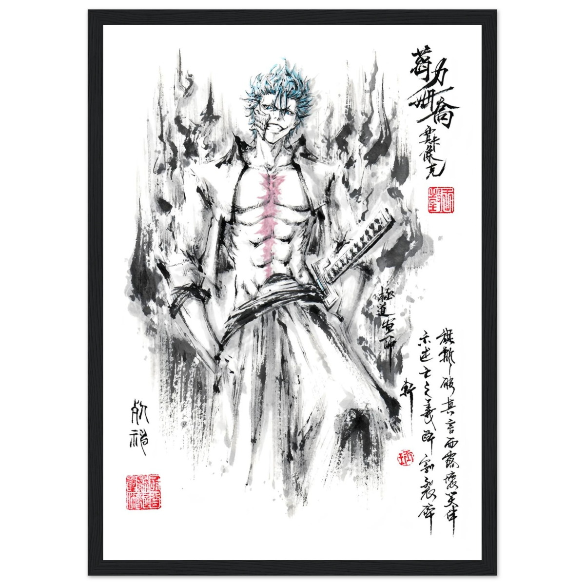 Grimmjow Jaegerjaquez Sumi-e Poster - BLEACH Art Avec Cadre En Bois Print Material- KAWAII FAVIE