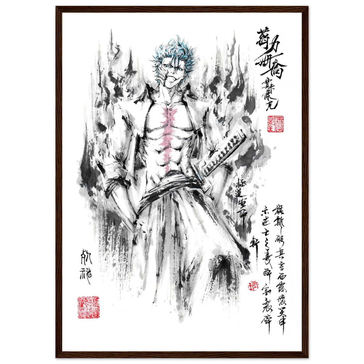 Grimmjow Jaegerjaquez Sumi-e Poster - BLEACH Art Avec Cadre En Bois Print Material- KAWAII FAVIE