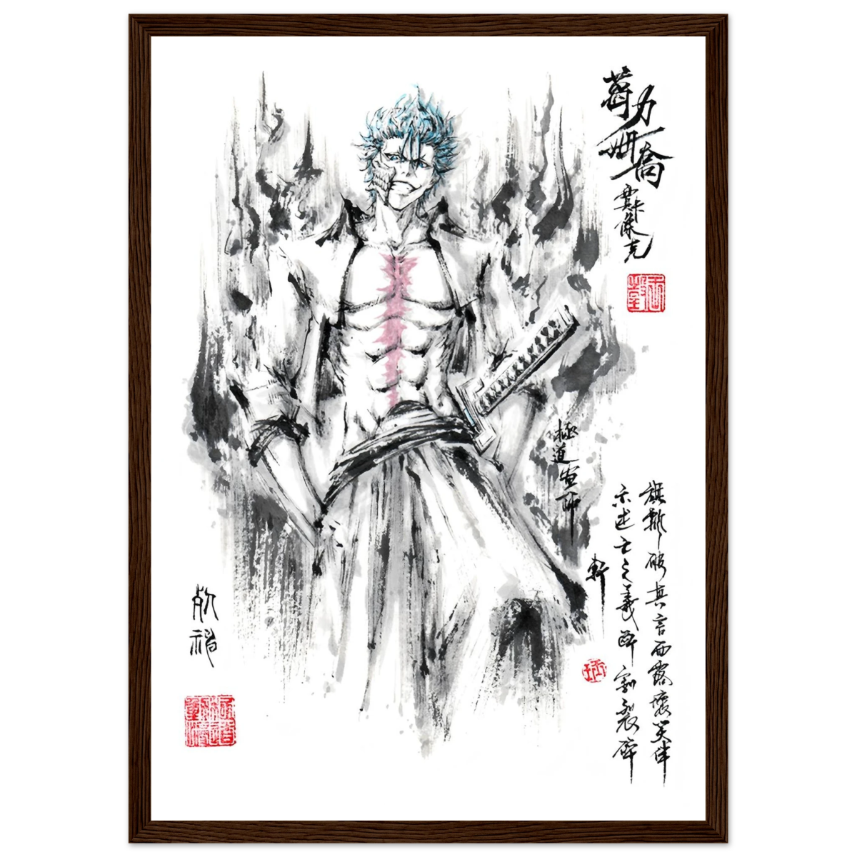 Grimmjow Jaegerjaquez Sumi-e Poster - BLEACH Art Avec Cadre En Bois Print Material- KAWAII FAVIE