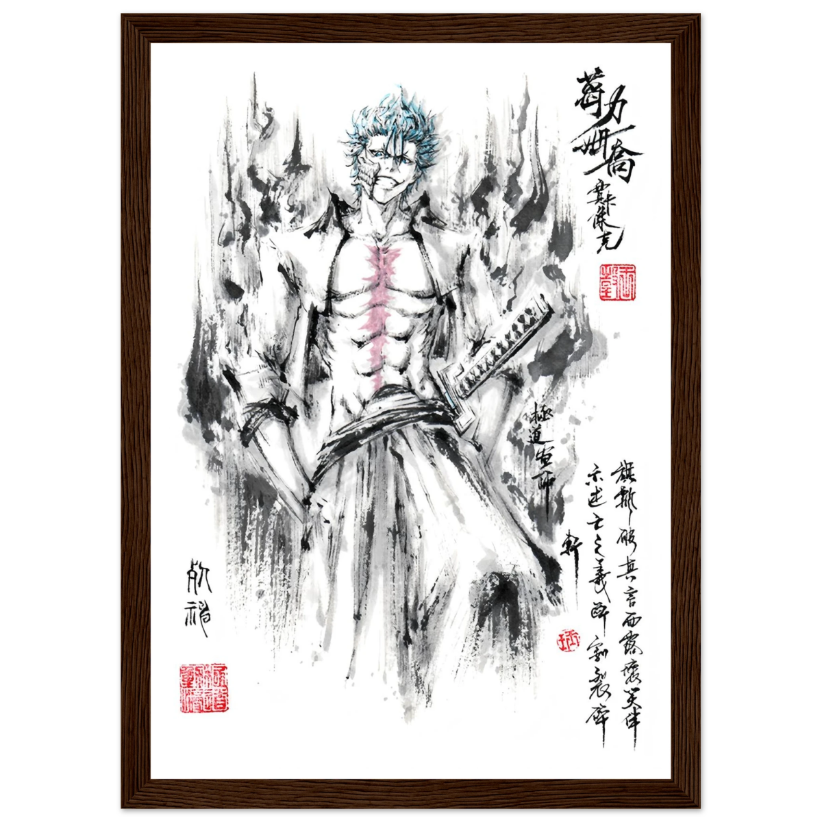 Grimmjow Jaegerjaquez Sumi-e Poster - BLEACH Art Avec Cadre En Bois Print Material- KAWAII FAVIE