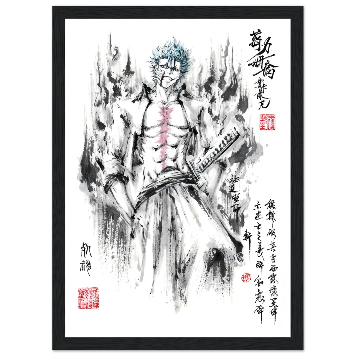 Grimmjow Jaegerjaquez Sumi-e Poster - BLEACH Art Avec Cadre En Bois Print Material- KAWAII FAVIE