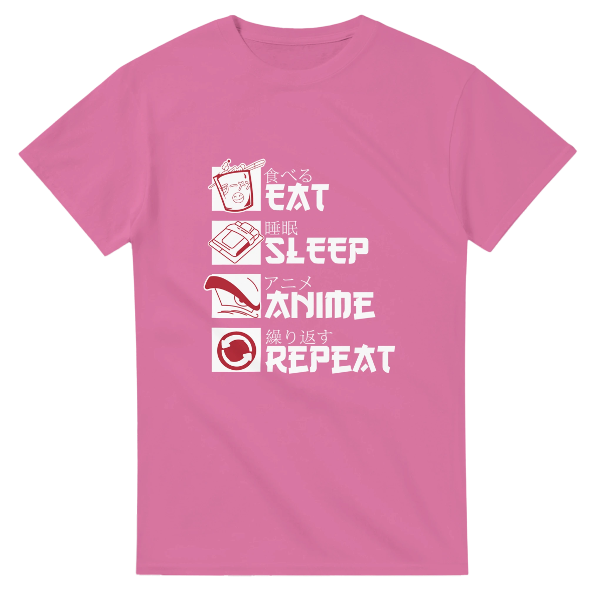 Heavyweight Unisex Crewneck T-shirt "Eat Sleep Anime Repeat" | Design Graphique T-shirt - KAWAII FAVIE