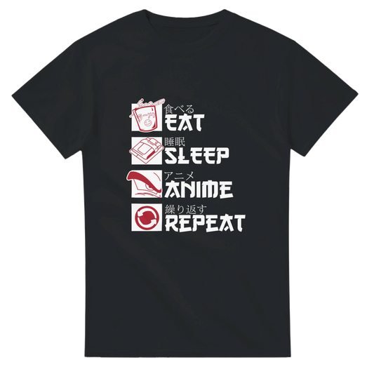 Heavyweight Unisex Crewneck T-shirt "Eat Sleep Anime Repeat" | Design Graphique T-shirt - KAWAII FAVIE