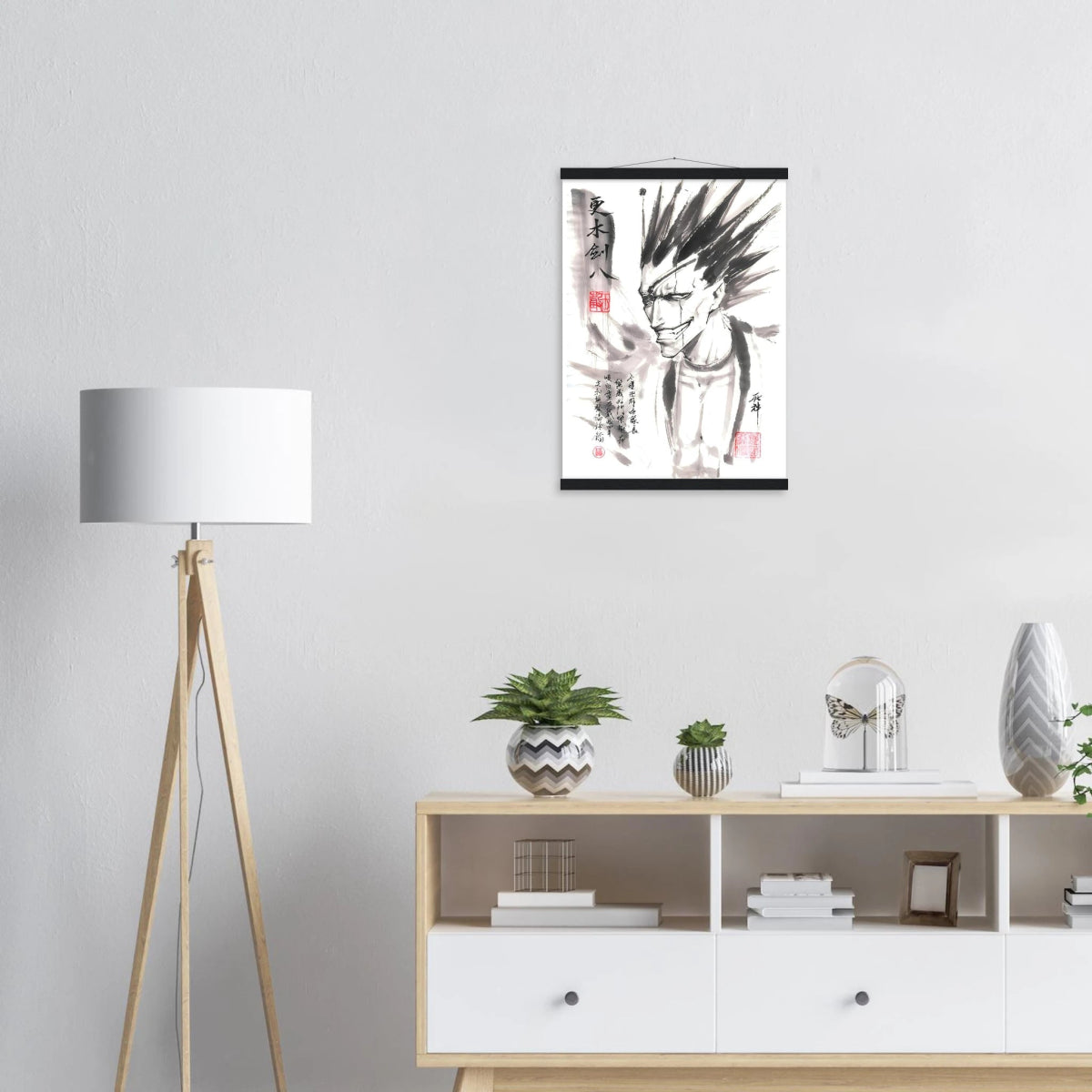 Kenpachi Zaraki Sumi-e Poster - BLEACH Art - Avec Baguettes De Suspension POSTER CADRE- KAWAII FAVIE