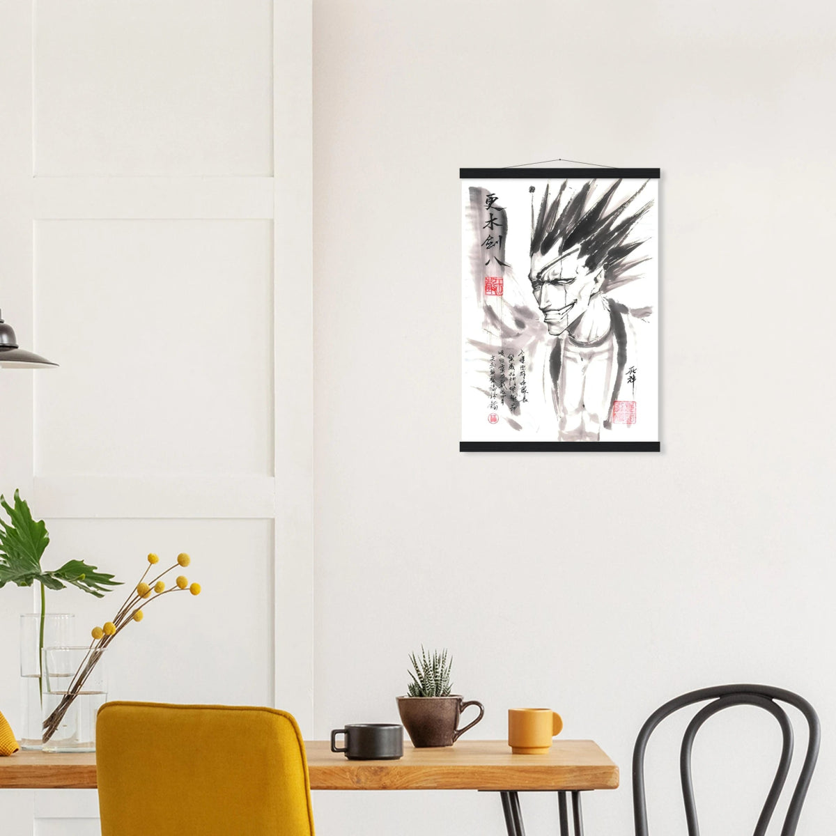 Kenpachi Zaraki Sumi-e Poster - BLEACH Art - Avec Baguettes De Suspension POSTER CADRE- KAWAII FAVIE