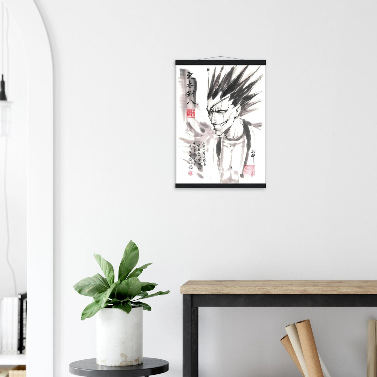 Kenpachi Zaraki Sumi-e Poster - BLEACH Art - Avec Baguettes De Suspension POSTER CADRE- KAWAII FAVIE