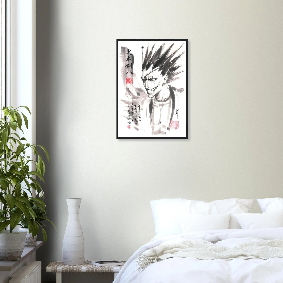 Kenpachi Zaraki Sumi-e Poster - BLEACH Art - Avec Cadre En Bois POSTER CADRE- KAWAII FAVIE