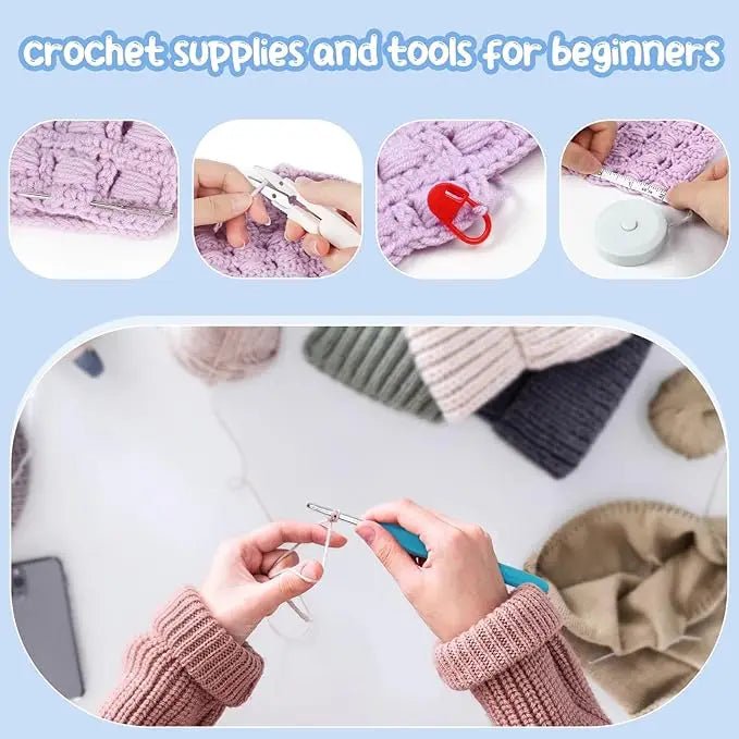 Kit de Crochet Débutant Complet - Coffret Portable avec Crochets, Laine & Accessoires Crochet - KAWAII FAVIE
