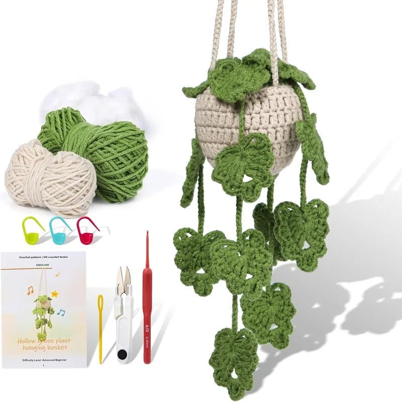 Kit de Crochet Débutant - Plante en Pot à Feuilles à Suspendre | DIY Complet Crochet - KAWAII FAVIE