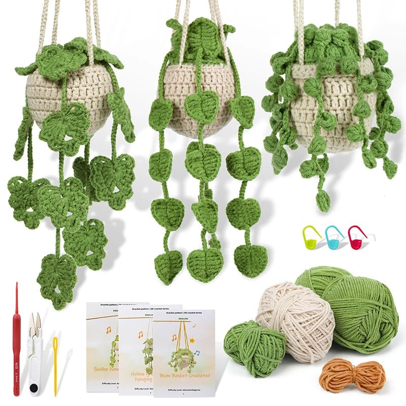 Kit de Crochet Débutant - Plante en Pot à Feuilles à Suspendre | DIY Complet Crochet - KAWAII FAVIE