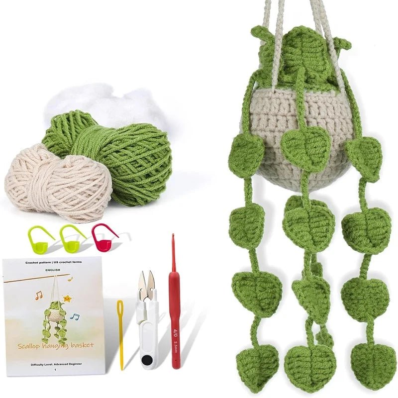 Kit de Crochet Débutant - Plante en Pot à Feuilles à Suspendre | DIY Complet Crochet - KAWAII FAVIE