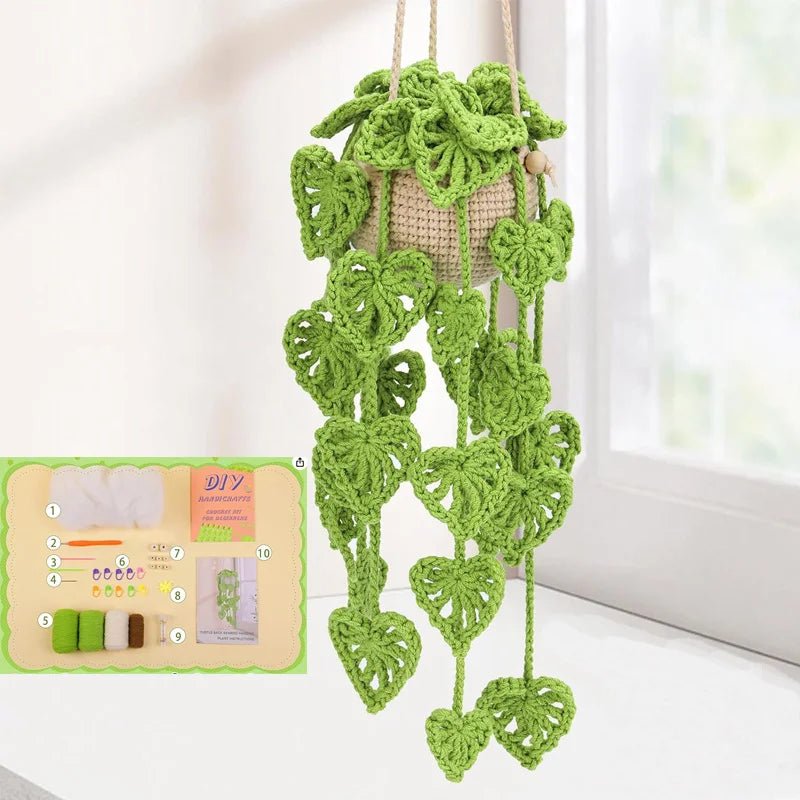 Kit de Crochet Débutant - Plante en Pot à Feuilles à Suspendre | DIY Complet Crochet - KAWAII FAVIE