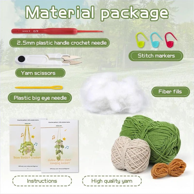 Kit de Crochet Débutant - Plante en Pot à Feuilles à Suspendre | DIY Complet Crochet - KAWAII FAVIE