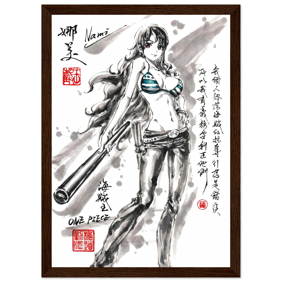 Nami Sumi-e Poster - Navigatrice Clima-Tact One Piece Avec Cadre En Bois POSTER CADRE- KAWAII FAVIE