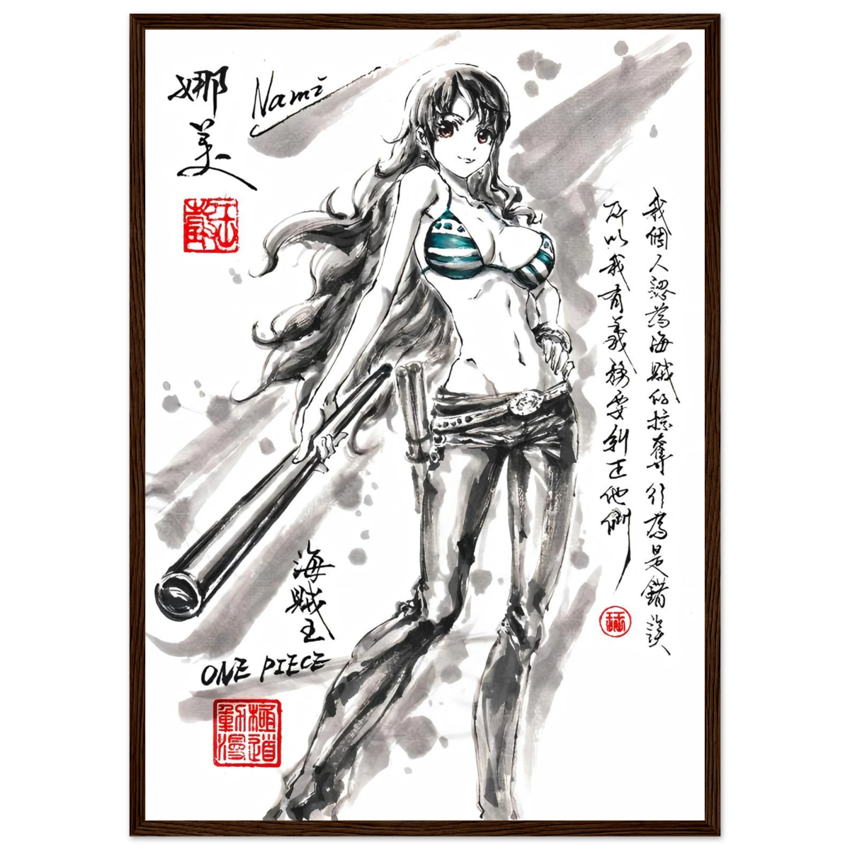 Nami Sumi-e Poster - Navigatrice Clima-Tact One Piece Avec Cadre En Bois POSTER CADRE- KAWAII FAVIE