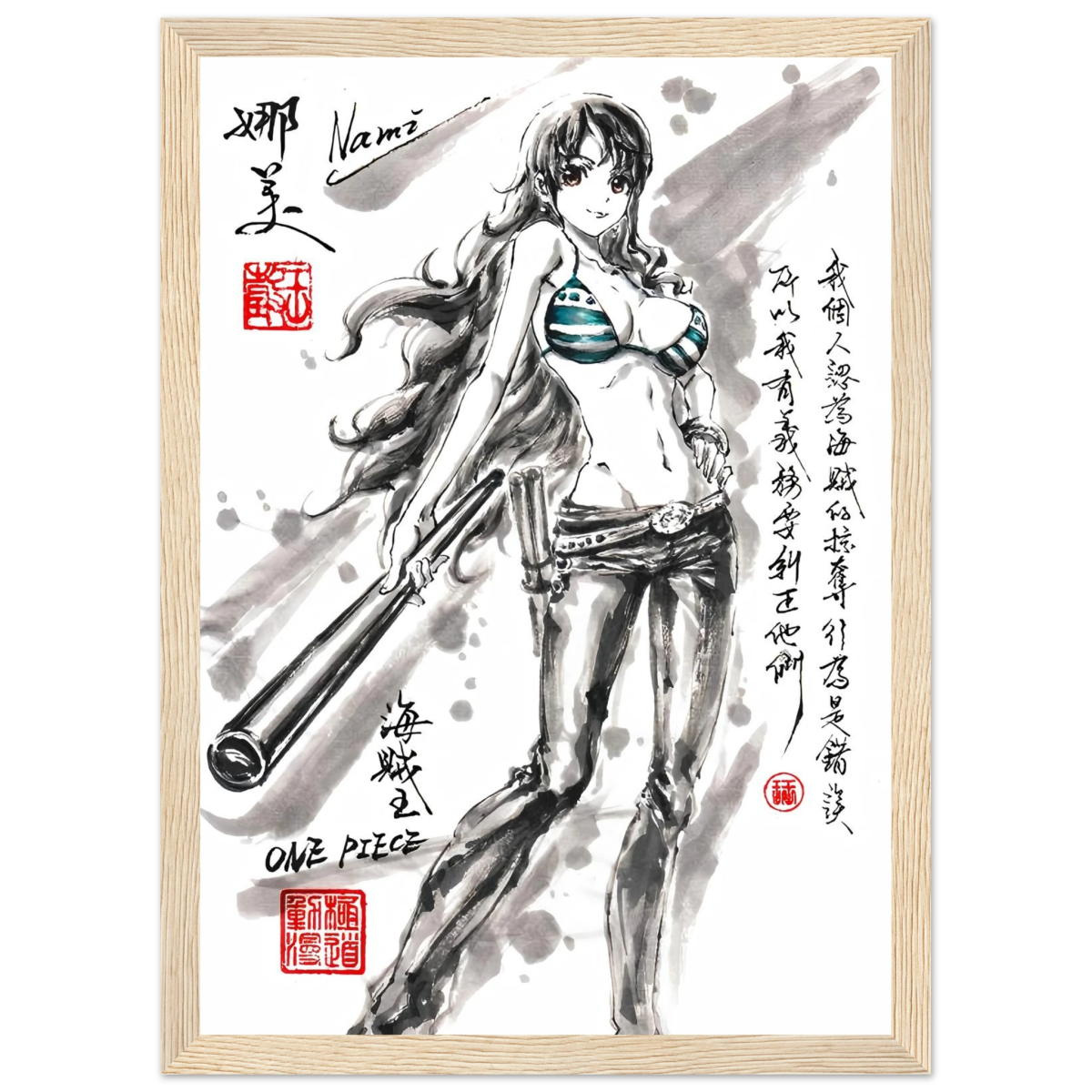 Nami Sumi-e Poster - Navigatrice Clima-Tact One Piece Avec Cadre En Bois POSTER CADRE- KAWAII FAVIE