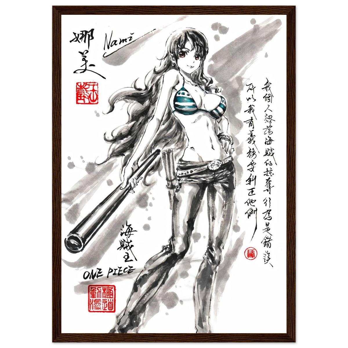 Nami Sumi-e Poster - Navigatrice Clima-Tact One Piece Avec Cadre En Bois POSTER CADRE- KAWAII FAVIE