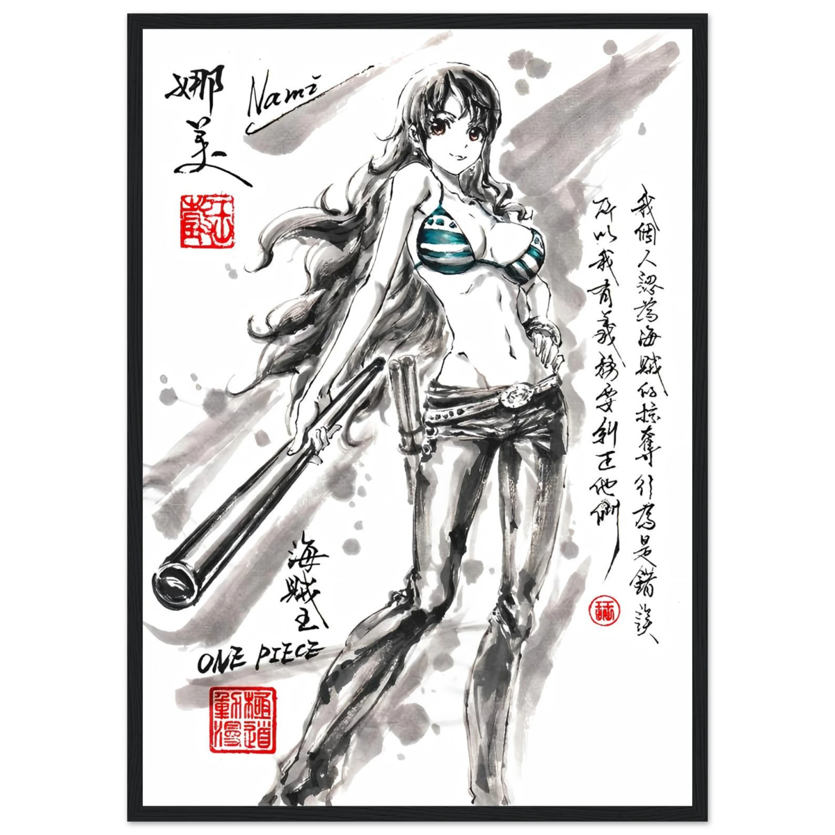 Nami Sumi-e Poster - Navigatrice Clima-Tact One Piece Avec Cadre En Bois POSTER CADRE- KAWAII FAVIE