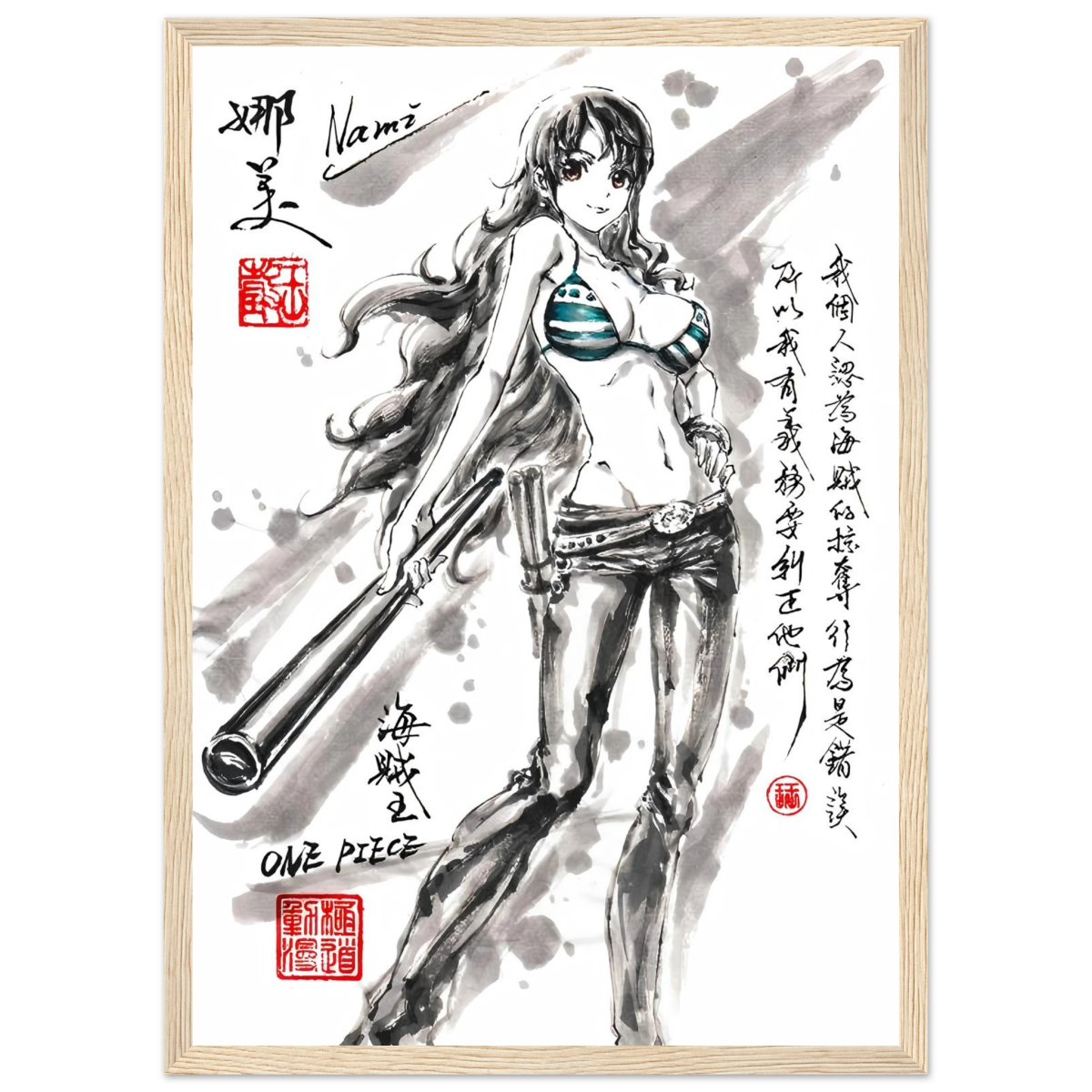 Nami Sumi-e Poster - Navigatrice Clima-Tact One Piece Avec Cadre En Bois POSTER CADRE- KAWAII FAVIE