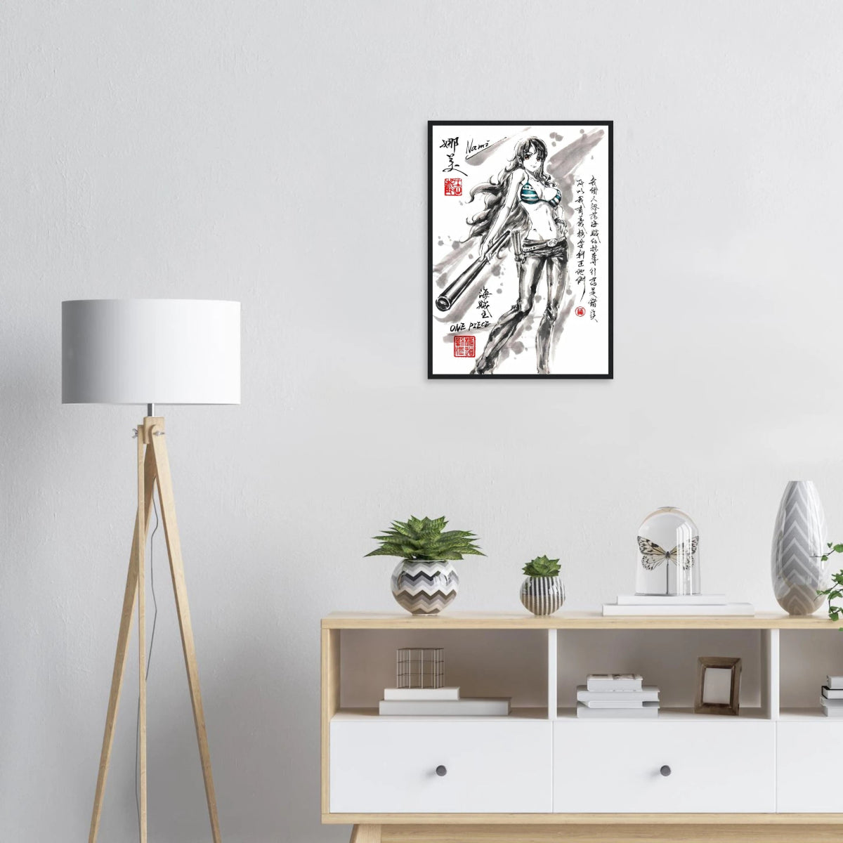 Nami Sumi-e Poster - Navigatrice Clima-Tact One Piece Avec Cadre En Bois POSTER CADRE- KAWAII FAVIE