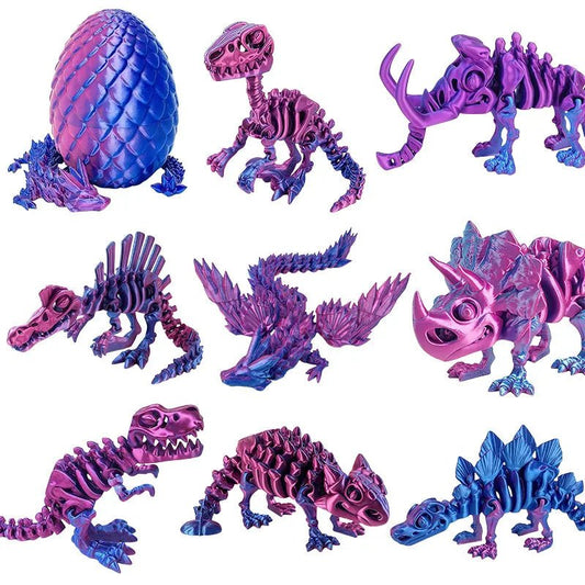 Pack de 9 Figurines de Dinosaures Articulées | Imprimées en 3D - Décoration de Bureau & Cadeau Jouet 3D - KAWAII FAVIE