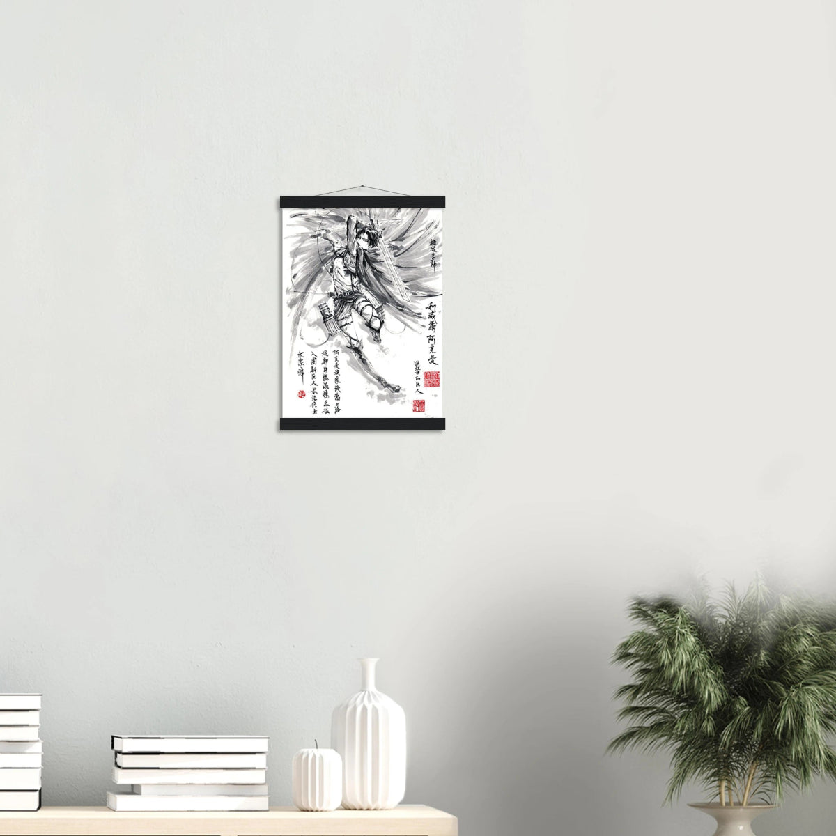 Levi Ackerman Sumi-e Poster - L’Attaque des Titans-Avec Baguettes De Suspension Print Material- KAWAII FAVIE