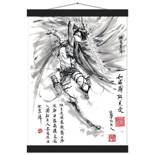 Levi Ackerman Sumi-e Poster 1- L’Attaque des Titans-Avec Baguettes De Suspension