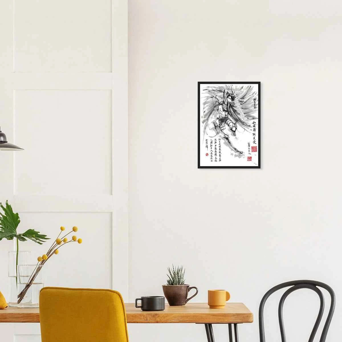 Levi Ackerman Sumi-e Poster 1- L’Attaque des Titans- Avec Cadre En Bois