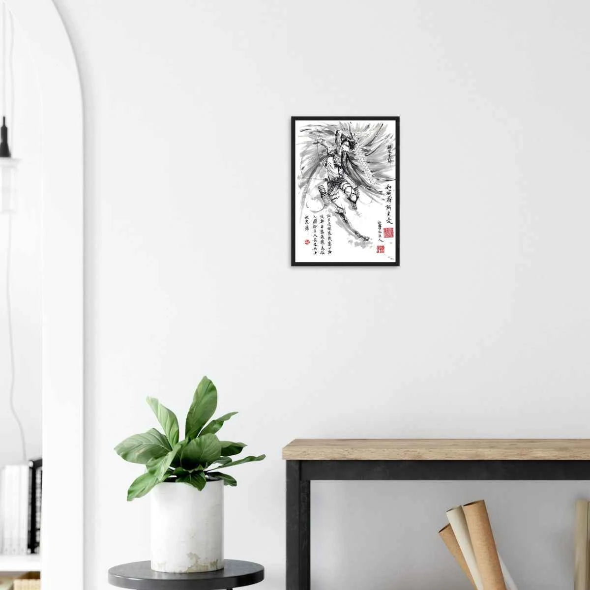 Levi Ackerman Sumi-e Poster 1- L’Attaque des Titans- Avec Cadre En Bois