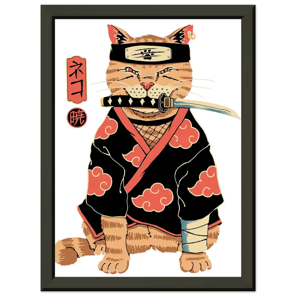 Poster Premium Métal Encadré Chat Ninja Akatsuki - Design Collector Naruto-Avec Cadre En Metal POSTER CADRE- KAWAII FAVIE