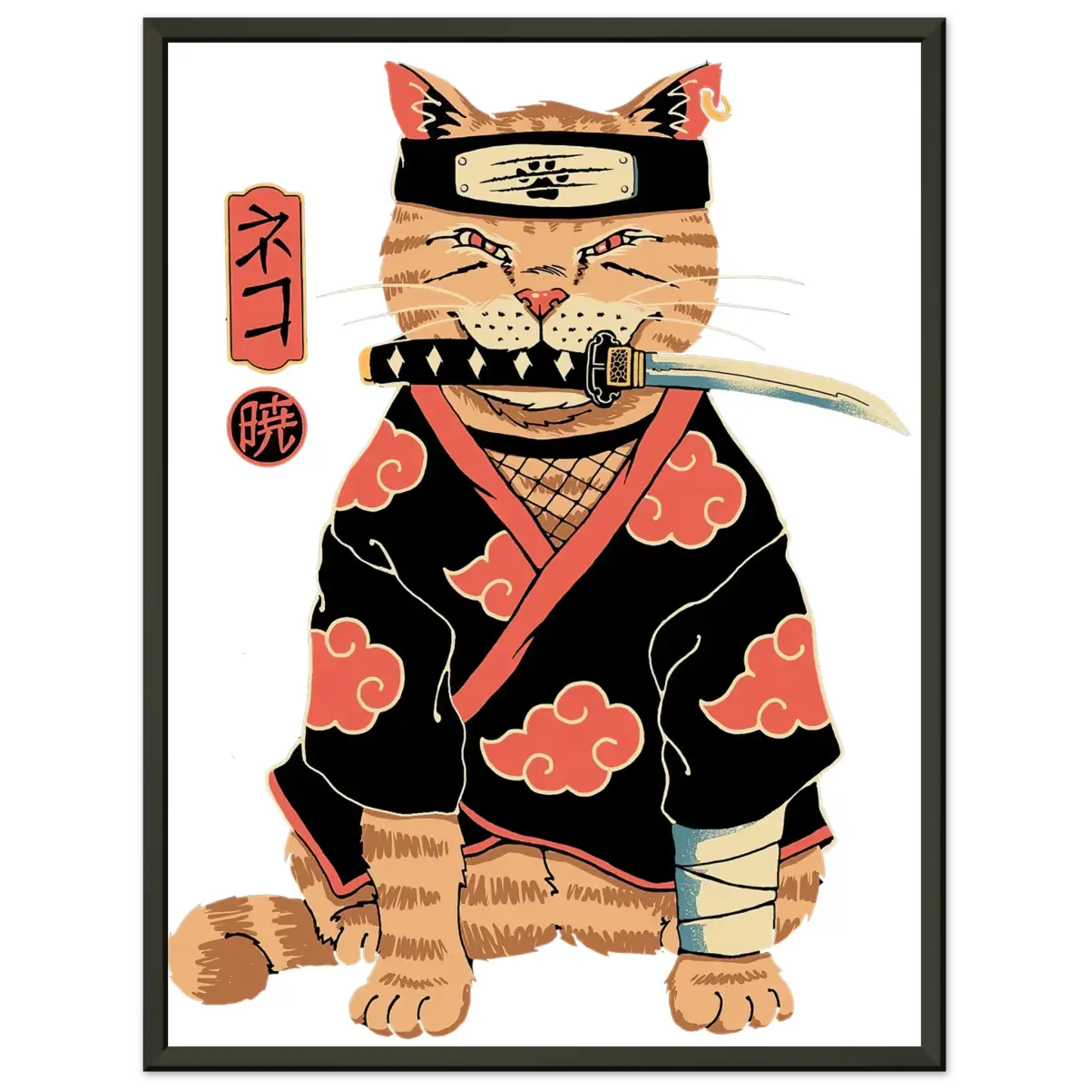 Poster Premium Métal Encadré Chat Ninja Akatsuki - Design Collector Naruto-Avec Cadre En Metal POSTER CADRE- KAWAII FAVIE