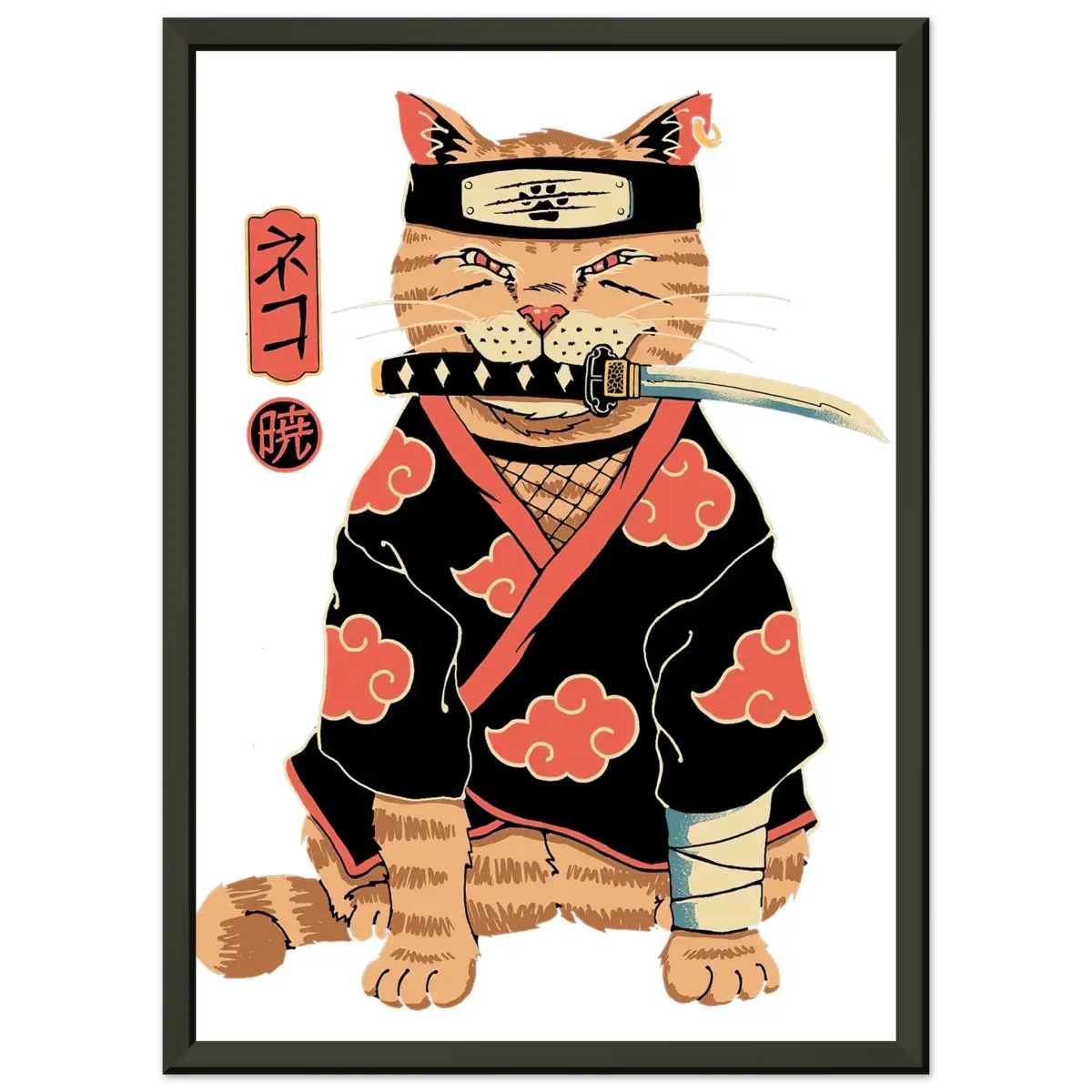 Poster Premium Métal Encadré Chat Ninja Akatsuki - Design Collector Naruto-Avec Cadre En Metal POSTER CADRE- KAWAII FAVIE