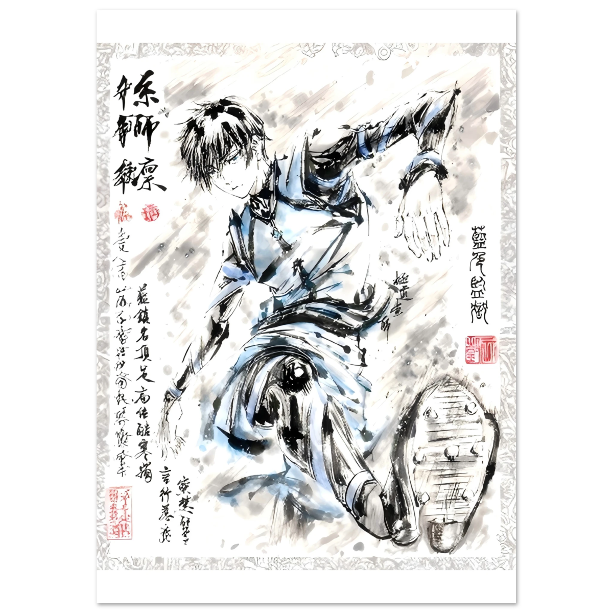 Rin Itoshi Sumi-e Poster - Blue Lock Art-Papier Mat POSTER CADRE- KAWAII FAVIE