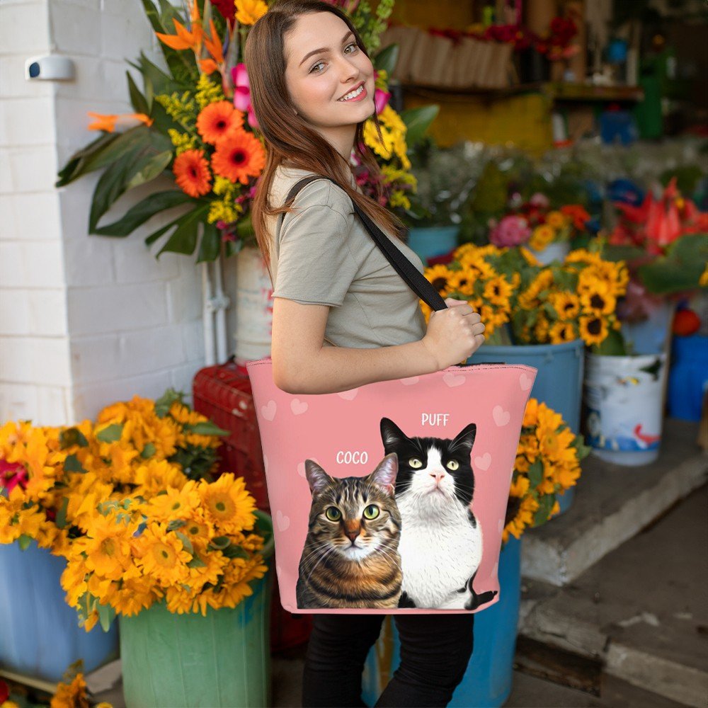 Sac Fourre - Tout Personnalisé « Portrait de Compagnon » | Tote Bag avec Photo & Nom de votre Animal - Cadeau Unique Tote Bag - KAWAII FAVIE