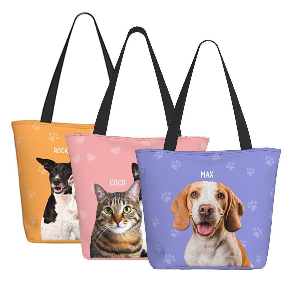 Sac Fourre - Tout Personnalisé « Portrait de Compagnon » | Tote Bag avec Photo & Nom de votre Animal - Cadeau Unique Tote Bag - KAWAII FAVIE