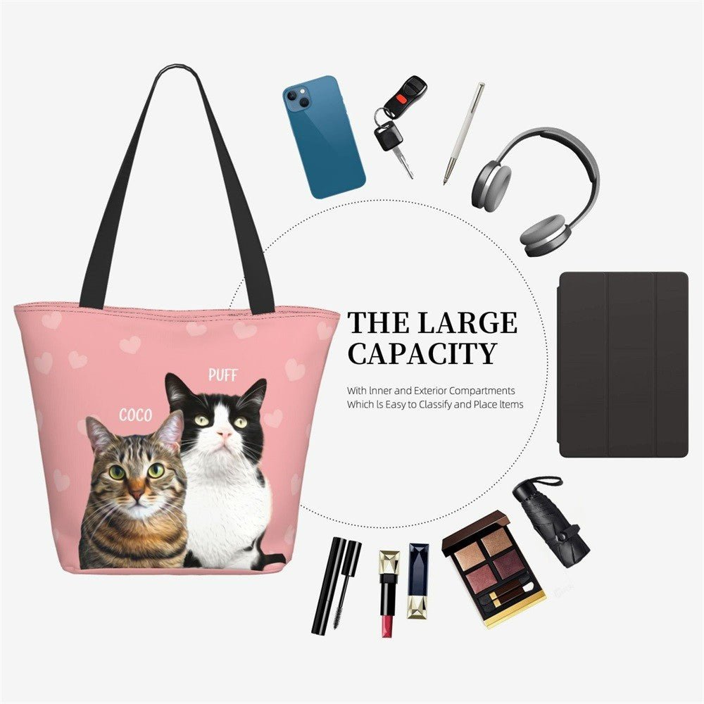 Sac Fourre - Tout Personnalisé « Portrait de Compagnon » | Tote Bag avec Photo & Nom de votre Animal - Cadeau Unique Tote Bag - KAWAII FAVIE