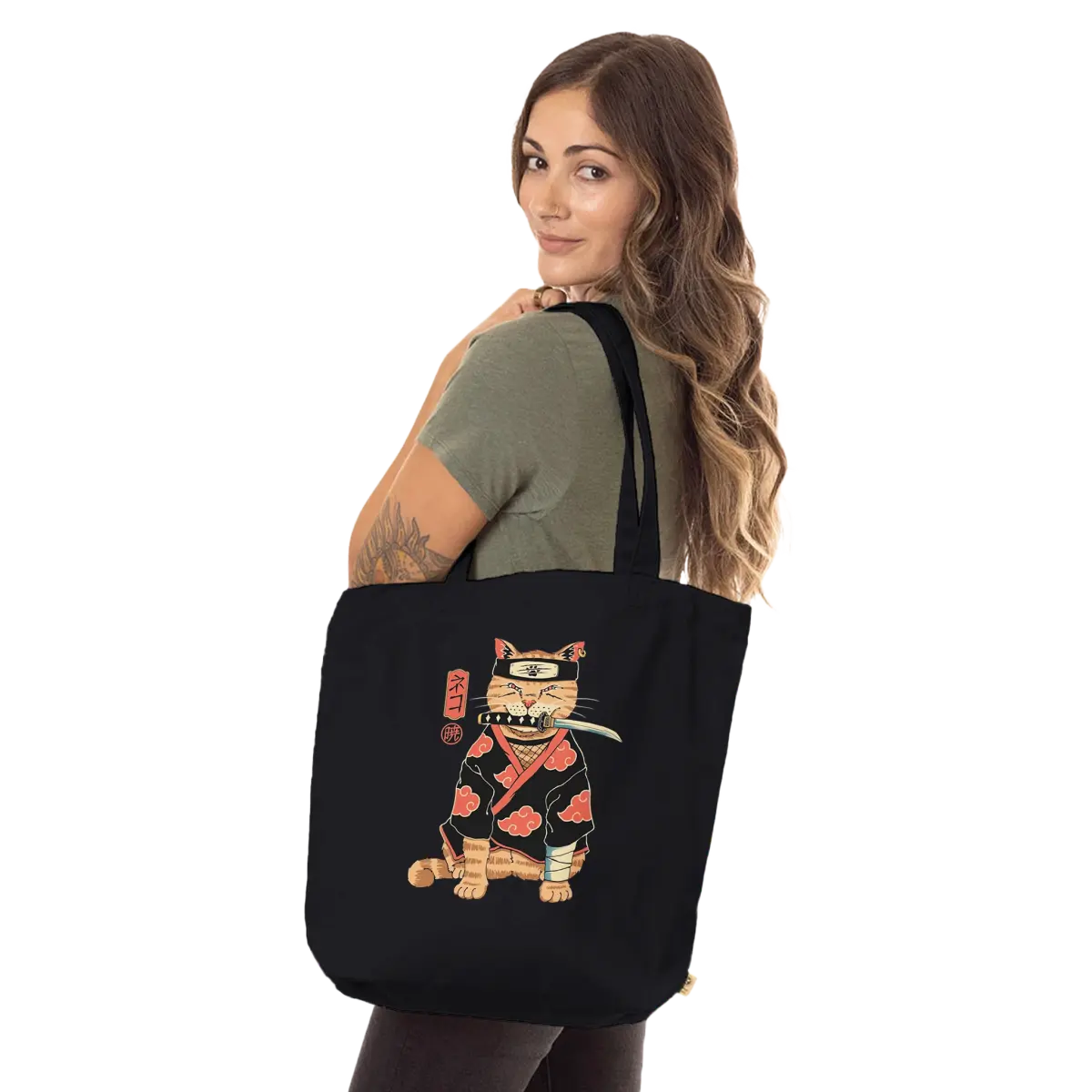 « Sac Tote Chat Ninja » — Design Japonais Unique & Éco - Responsable sac - KAWAII FAVIE
