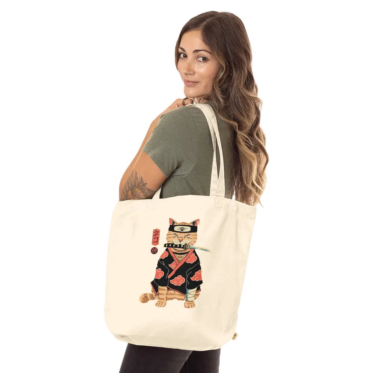 « Sac Tote Chat Ninja » — Design Japonais Unique & Éco - Responsable sac - KAWAII FAVIE