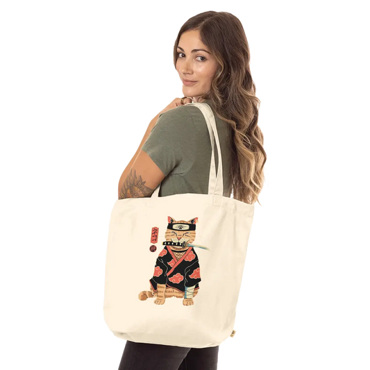 « Sac Tote Chat Ninja » — Design Japonais Unique & Éco - Responsable sac - KAWAII FAVIE