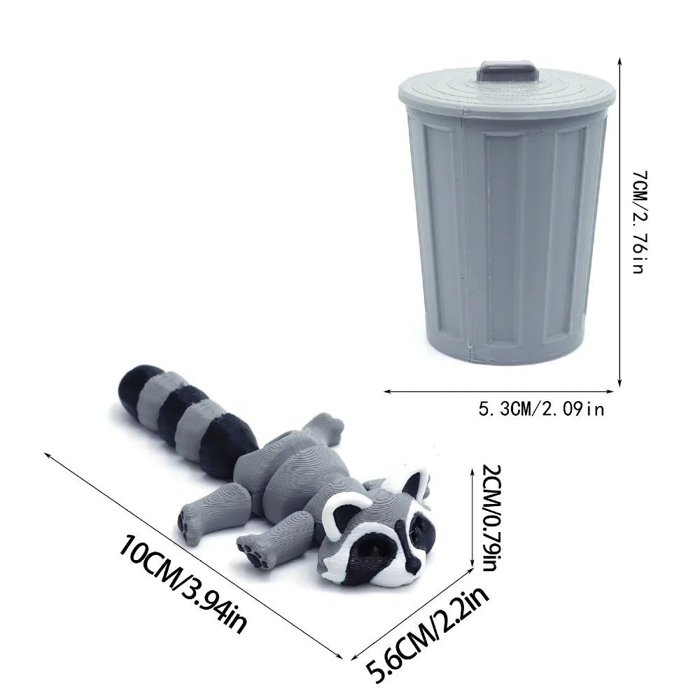 Set « Raton Laveur & Poubelle » Articulé Imprimé en 3D | Jouet Anti - Stress et Décoration Écologique - Cadeau Jouet 3D - KAWAII FAVIE