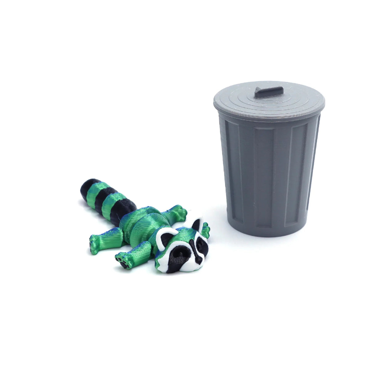 Set « Raton Laveur & Poubelle » Articulé Imprimé en 3D | Jouet Anti - Stress et Décoration Écologique - Cadeau Jouet 3D - KAWAII FAVIE