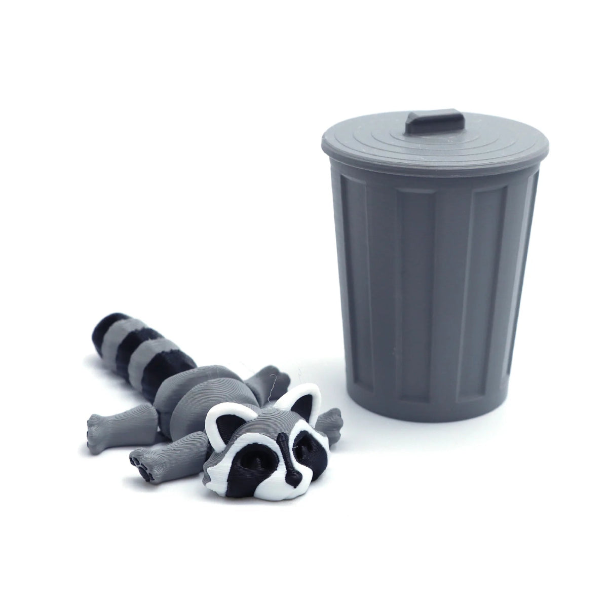 Set « Raton Laveur & Poubelle » Articulé Imprimé en 3D | Jouet Anti - Stress et Décoration Écologique - Cadeau Jouet 3D - KAWAII FAVIE