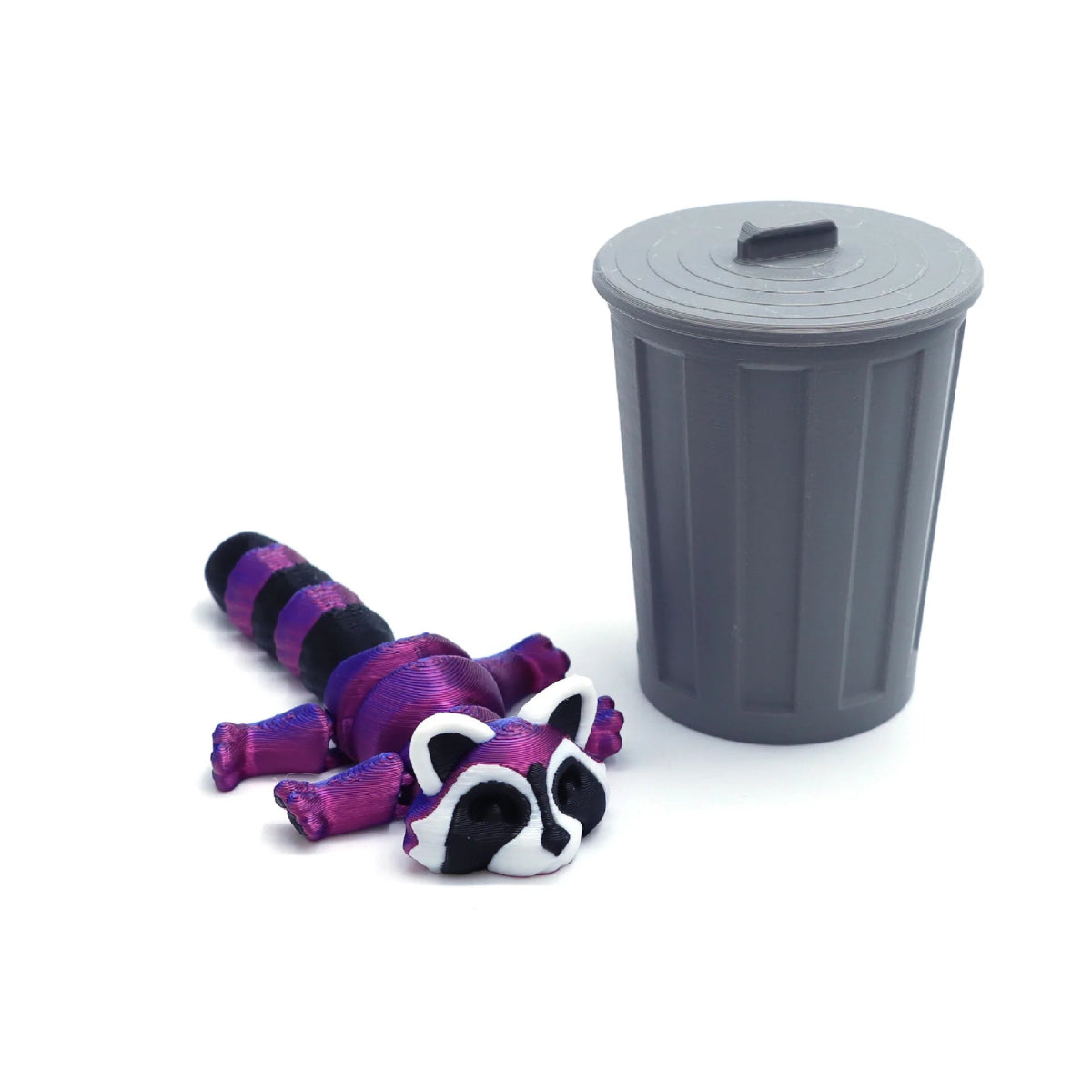 Set « Raton Laveur & Poubelle » Articulé Imprimé en 3D | Jouet Anti - Stress et Décoration Écologique - Cadeau Jouet 3D - KAWAII FAVIE