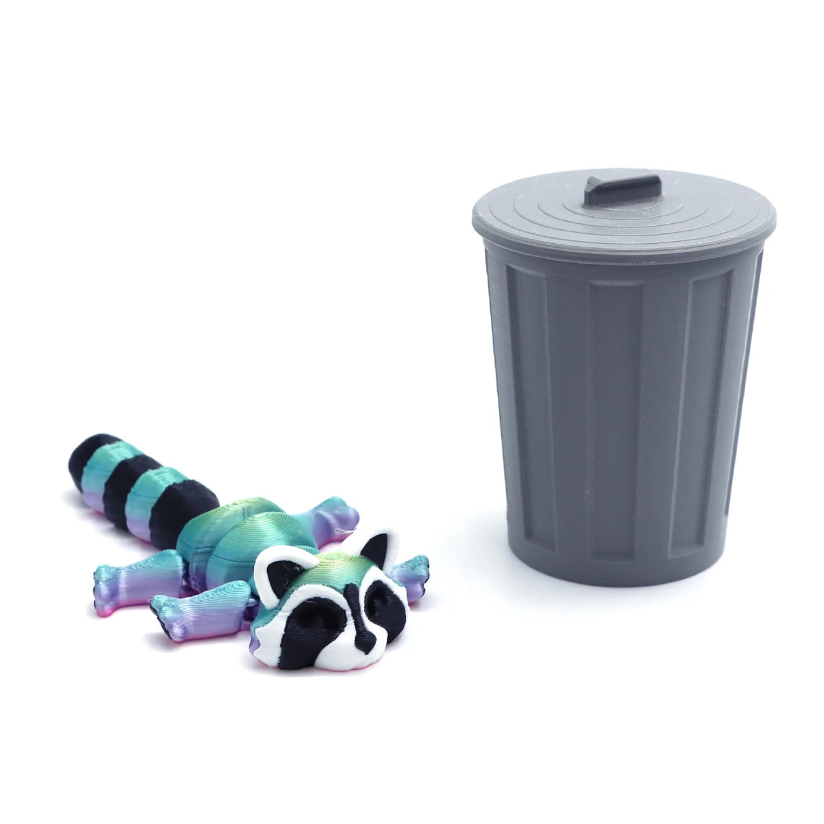 Set « Raton Laveur & Poubelle » Articulé Imprimé en 3D | Jouet Anti - Stress et Décoration Écologique - Cadeau Jouet 3D - KAWAII FAVIE