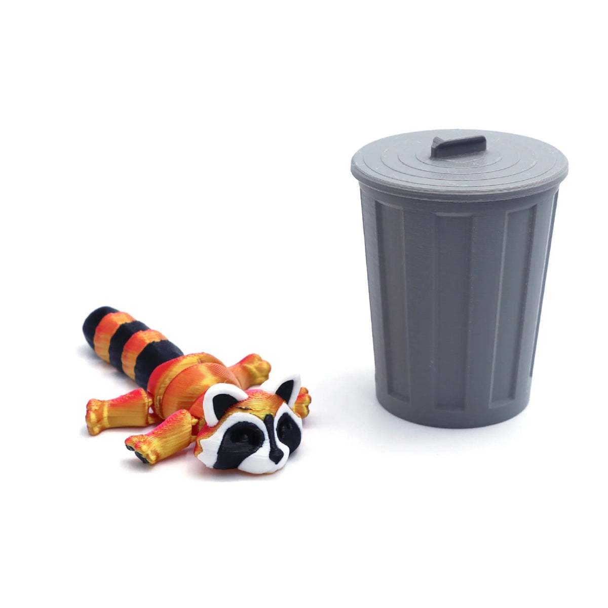 Set « Raton Laveur & Poubelle » Articulé Imprimé en 3D | Jouet Anti - Stress et Décoration Écologique - Cadeau Jouet 3D - KAWAII FAVIE