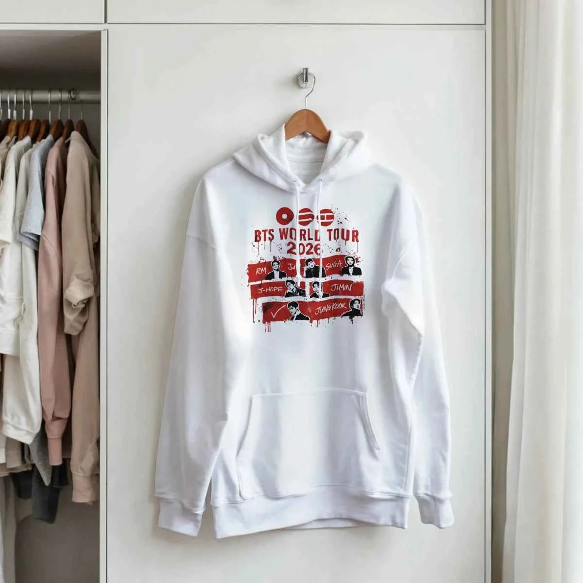 Sweat à Capuche Kpop BTS « World Tour 2026 » | Design Officiel avec les 7 Membres - Unisexe Homme & Femme