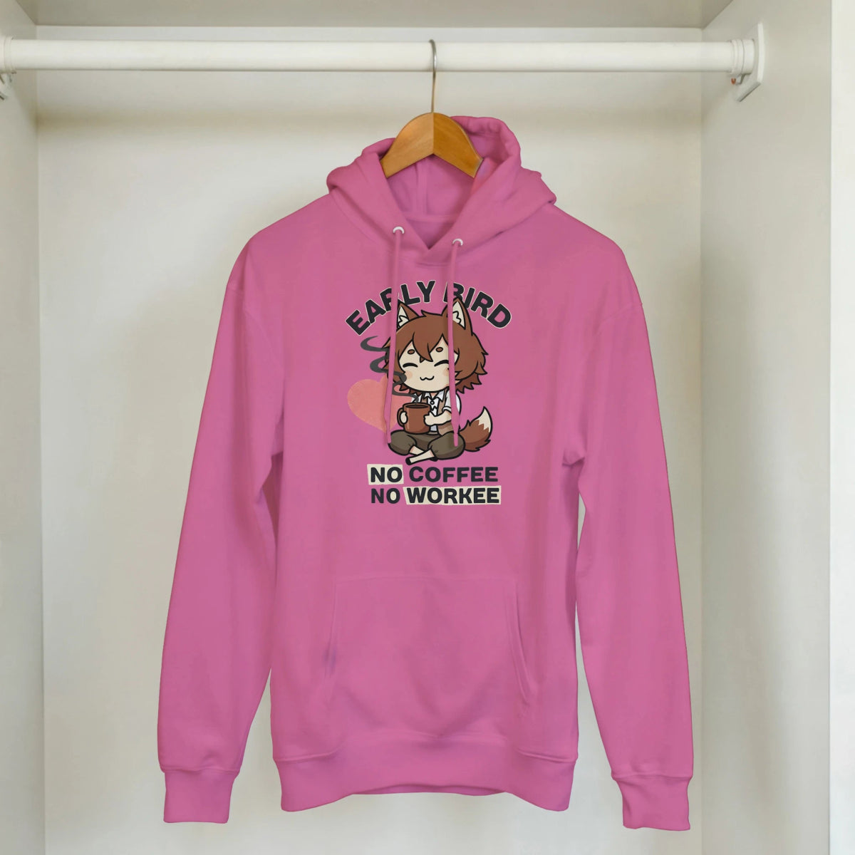 Sweat à Capuche Unisexe "Ruka avec Café" - Message No Coffee No Workee Sweat-shirt - KAWAII FAVIE